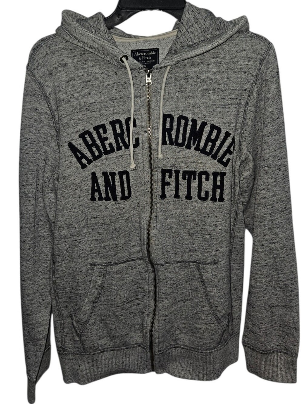 Abercrombie & Fitch Men's Grey Brand Logo Front Long Sleeve Hooded Zip Up
